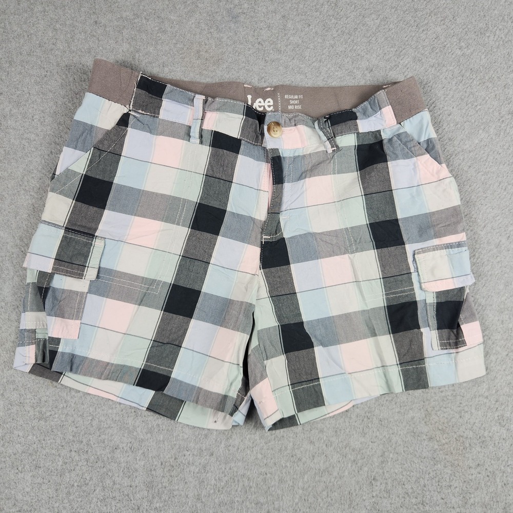 Lee Cargo Shorts Womens 8M Multicolor Plaid Cotton Regular Fit Mid Rise Stretch